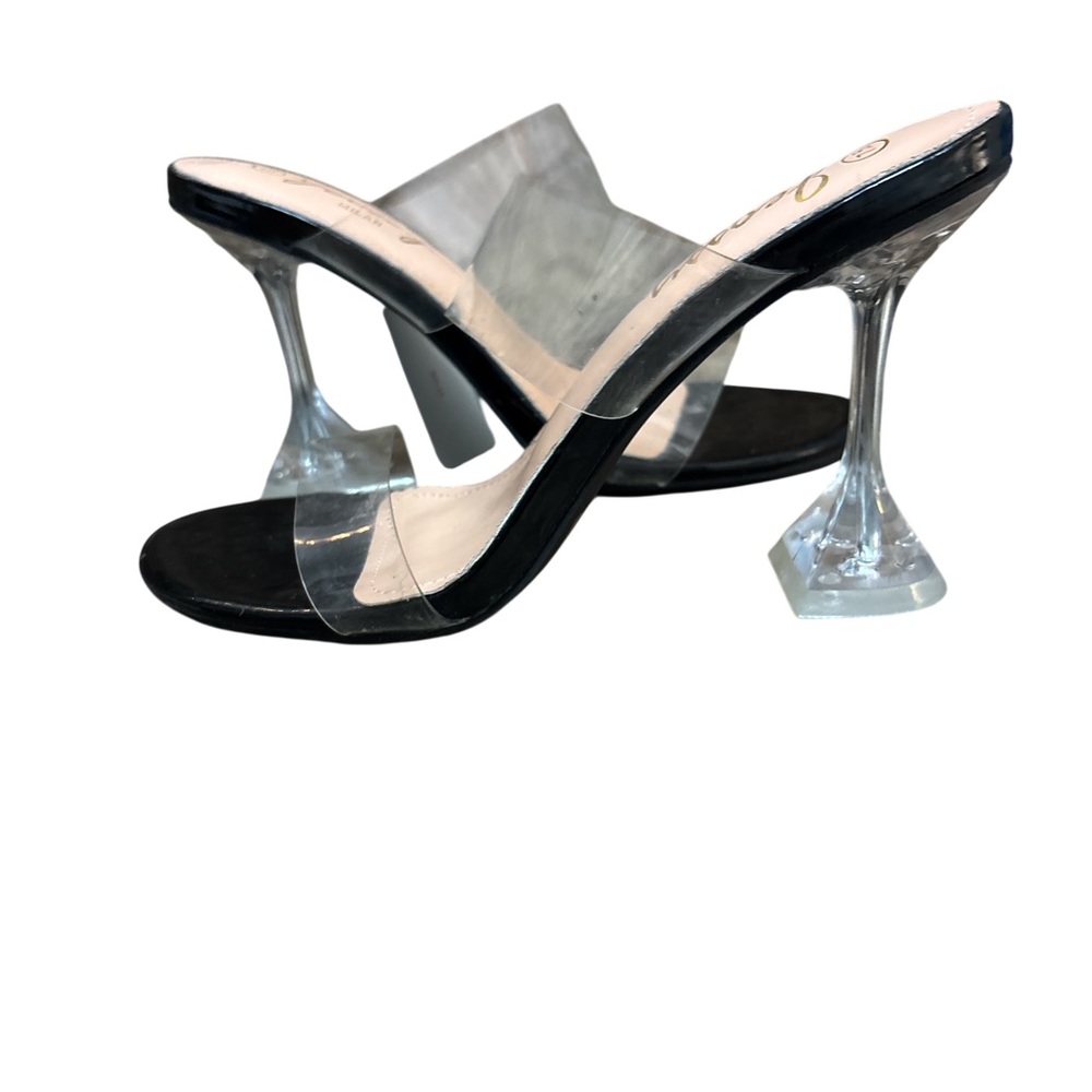 Elegant Black and Clear Heeled Mules sexy!